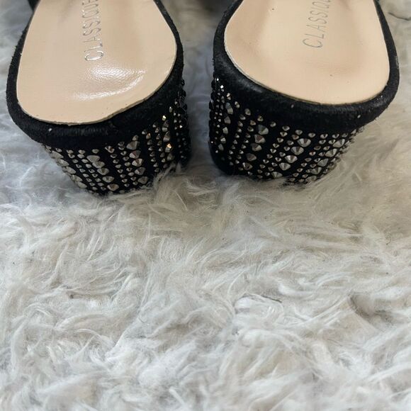 Classique synthetic black suede mules jewel knot accent rhinestone heels SZ10M - Picture 6 of 10